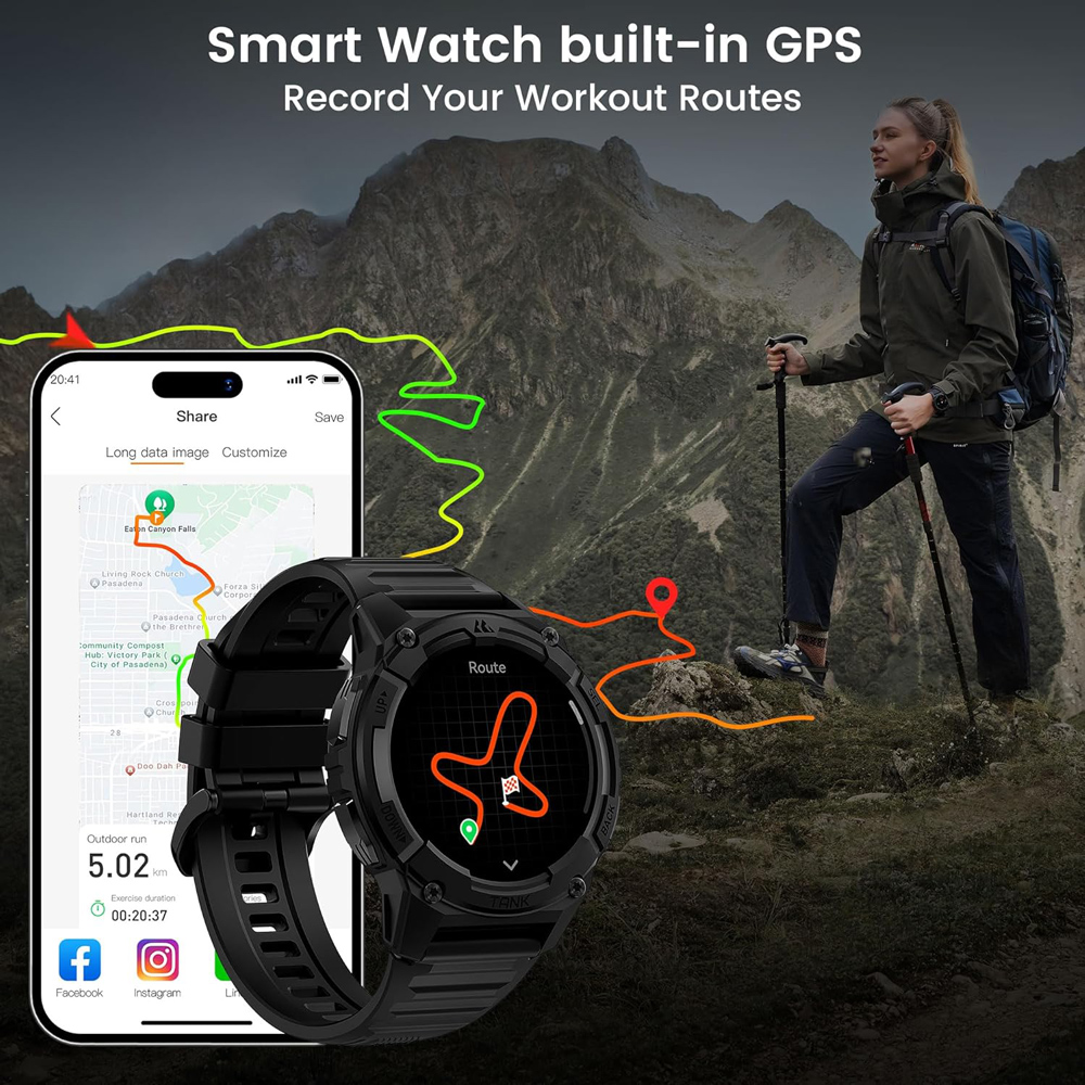 KOSPET smartwatch TANK S2, heart rate, 1.32" AMOLED, GPS, 5 ATM & IP69K, μαύρο