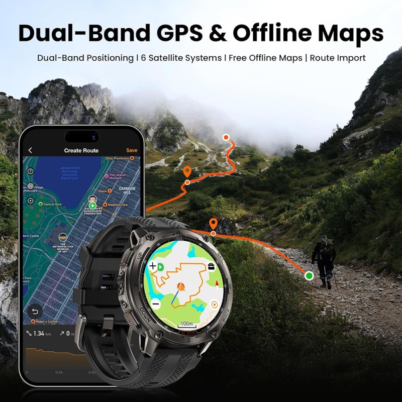KOSPET smartwatch TANK T4, heart rate, 1.43" AMOLED, GPS, 10 ATM & IP69K, μαύρο