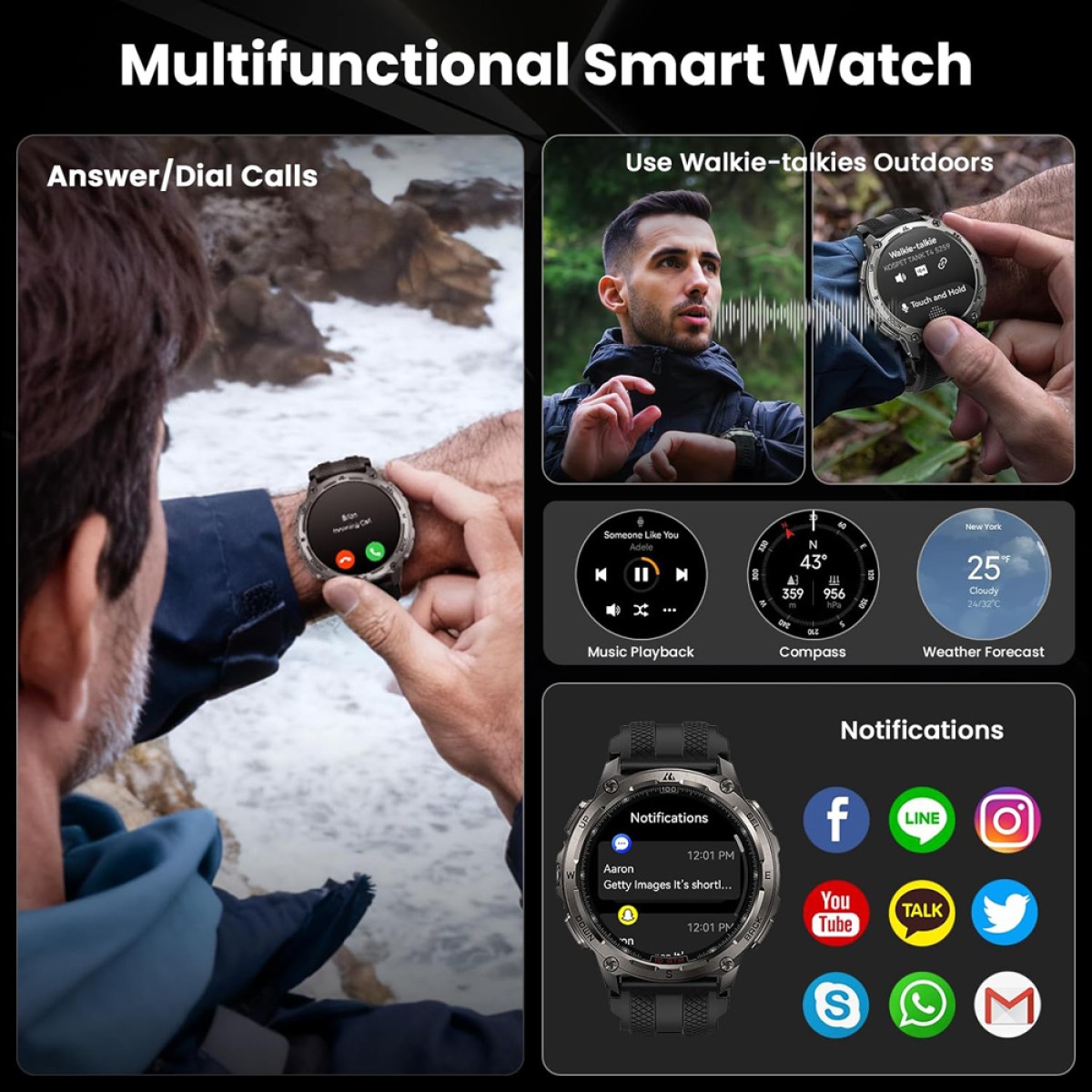 KOSPET smartwatch TANK T4, heart rate, 1.43" AMOLED, GPS, 10 ATM & IP69K, μαύρο