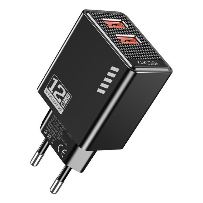 KAKUSIGA φορτιστής τοίχου KSC-1237, 2x USB, 12W, μαύρος