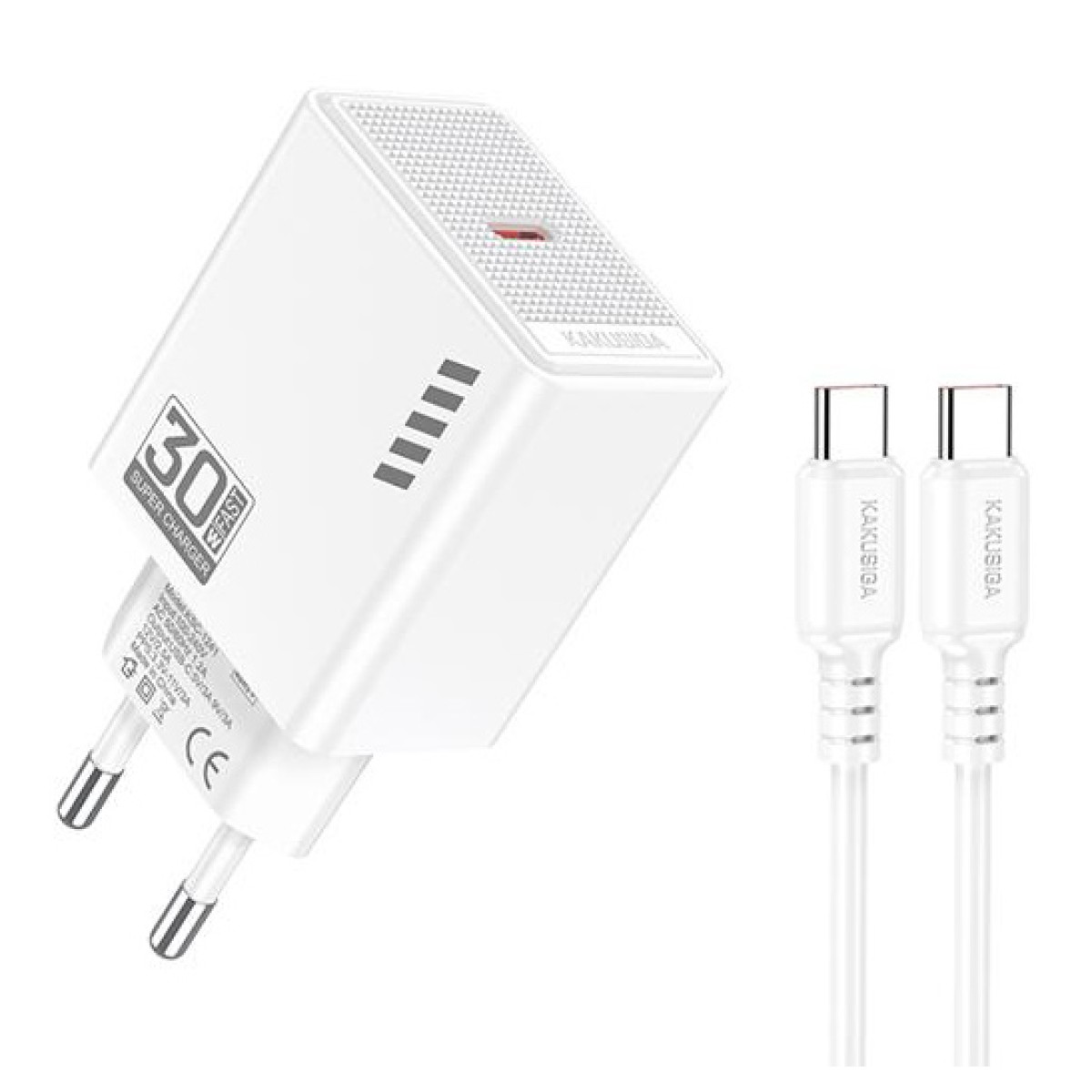KAKUSIGA φορτιστής τοίχου KSC-1242 με καλώδιο USB-C, USB-C, 30W, λευκός
