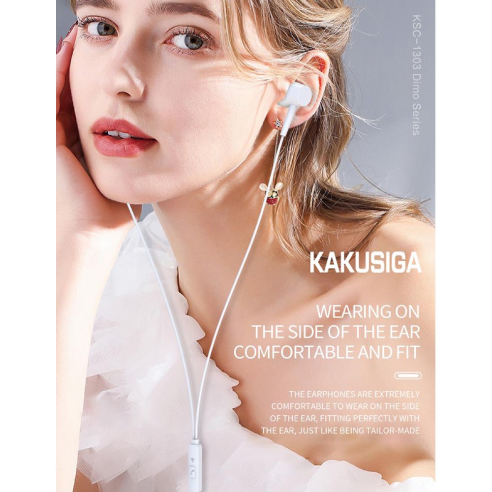 KAKUSIGA earphones με μικρόφωνο KSC-1303, 3.5mm σύνδεση, 10mm, 1.1m, λευκά