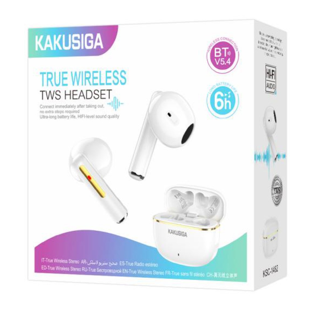 KAKUSIGA earphones με θήκη φόρτισης KSC-1482, True Wireless, 15mm, 35/300mAh, λευκά