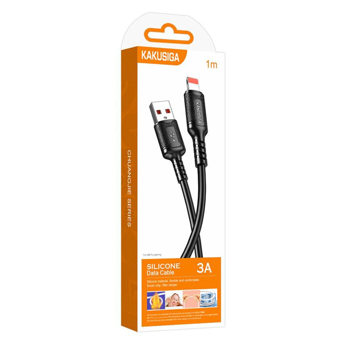 KAKUSIGA καλώδιο Lightning σε USB KSC-984, σιλικόνης, 3Α, 480Mbps, 1m, μαύρο