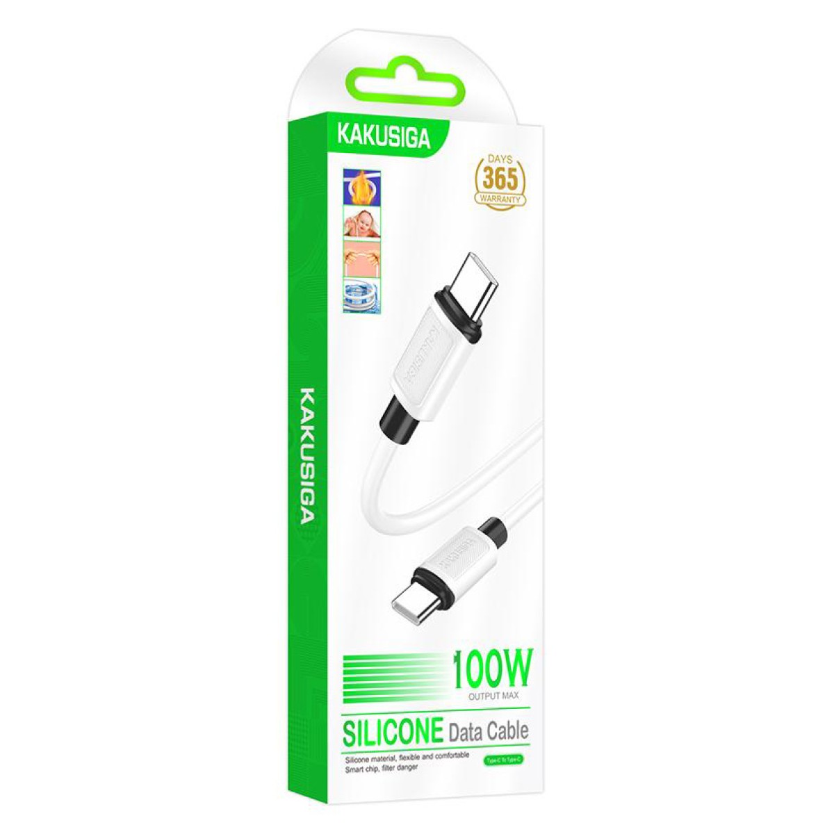 KAKUSIGA καλώδιο USB-C σε USB-C KSC-998, σιλικόνης, 100W, 480Mbps, 1m, λευκό