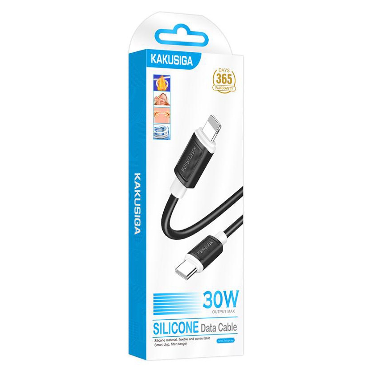 KAKUSIGA καλώδιο Lightning σε USB-C KSC-998, σιλικόνης, 30W, 480Mbps, 1m, μαύρο