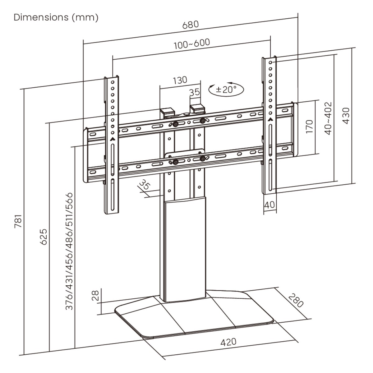 BRATECK επιτραπέζια βάση τηλεόρασης LDT03-29LD, 32-77", έως 40kg