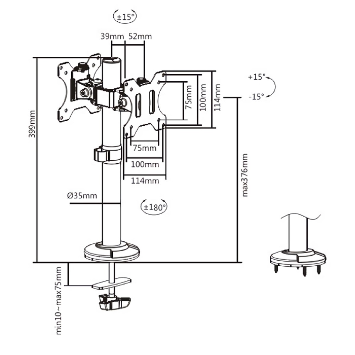 BRATECK βάση γραφείου για 2x οθόνες LDT40-G02, 17-32", έως 8kg