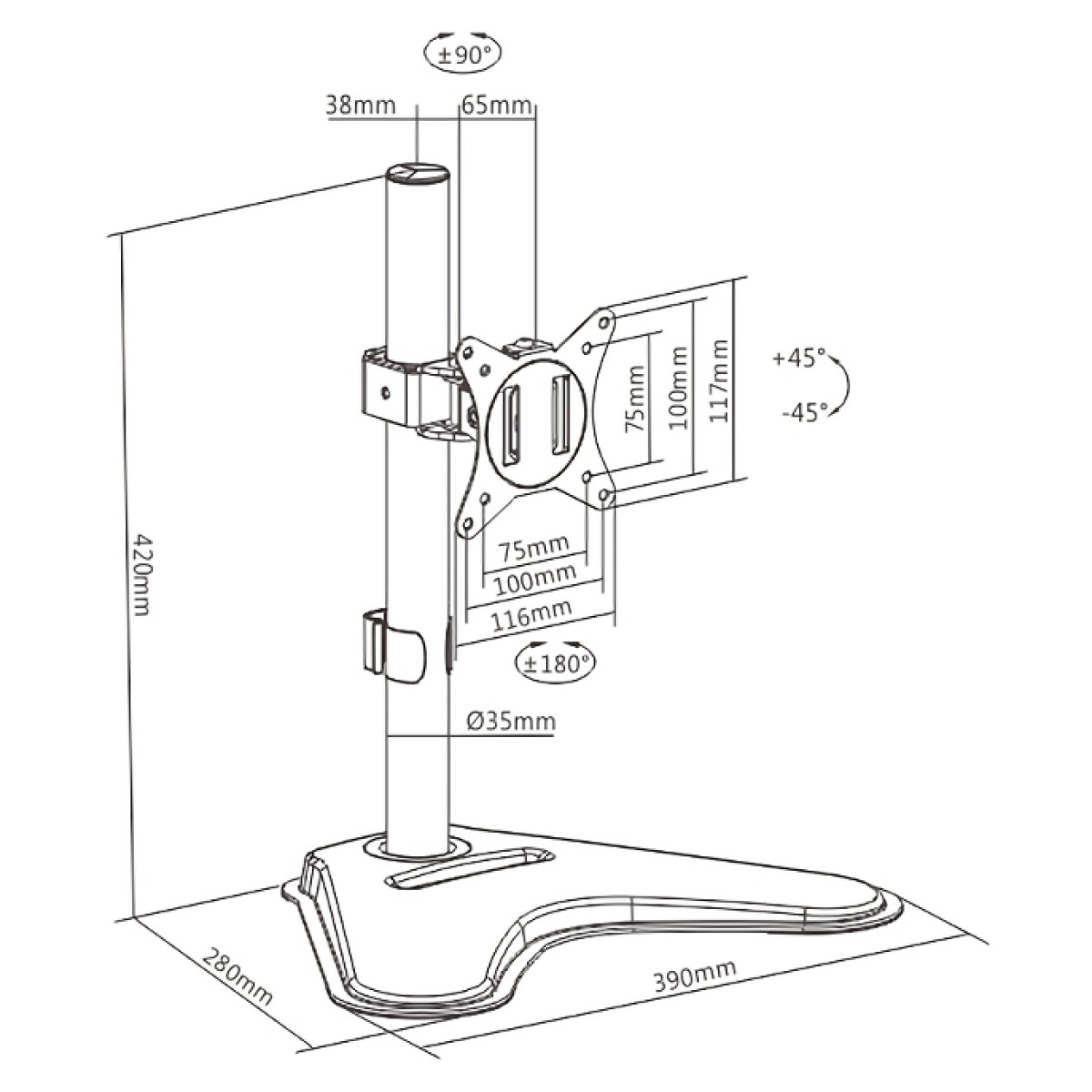 BRATECK βάση γραφείου οθόνης LDT66-T01, 17-32", έως 9kg
