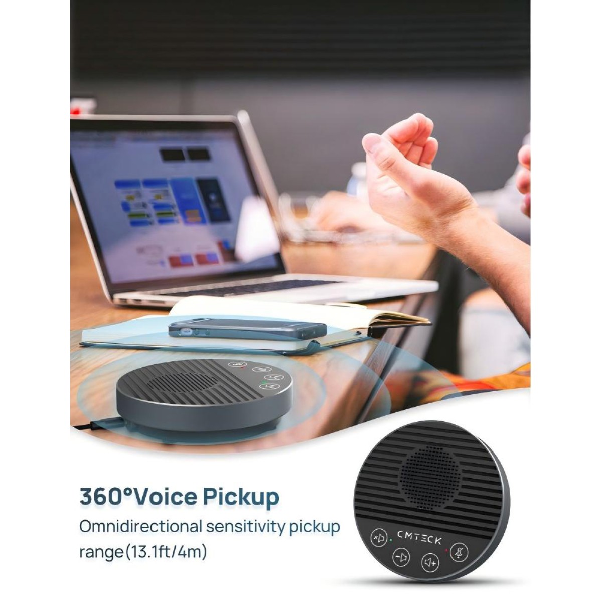 CMTECK επιτραπέζιο μικρόφωνο LE2102 με ηχείο, omnidirectional, USB/USB-C, μαύρο