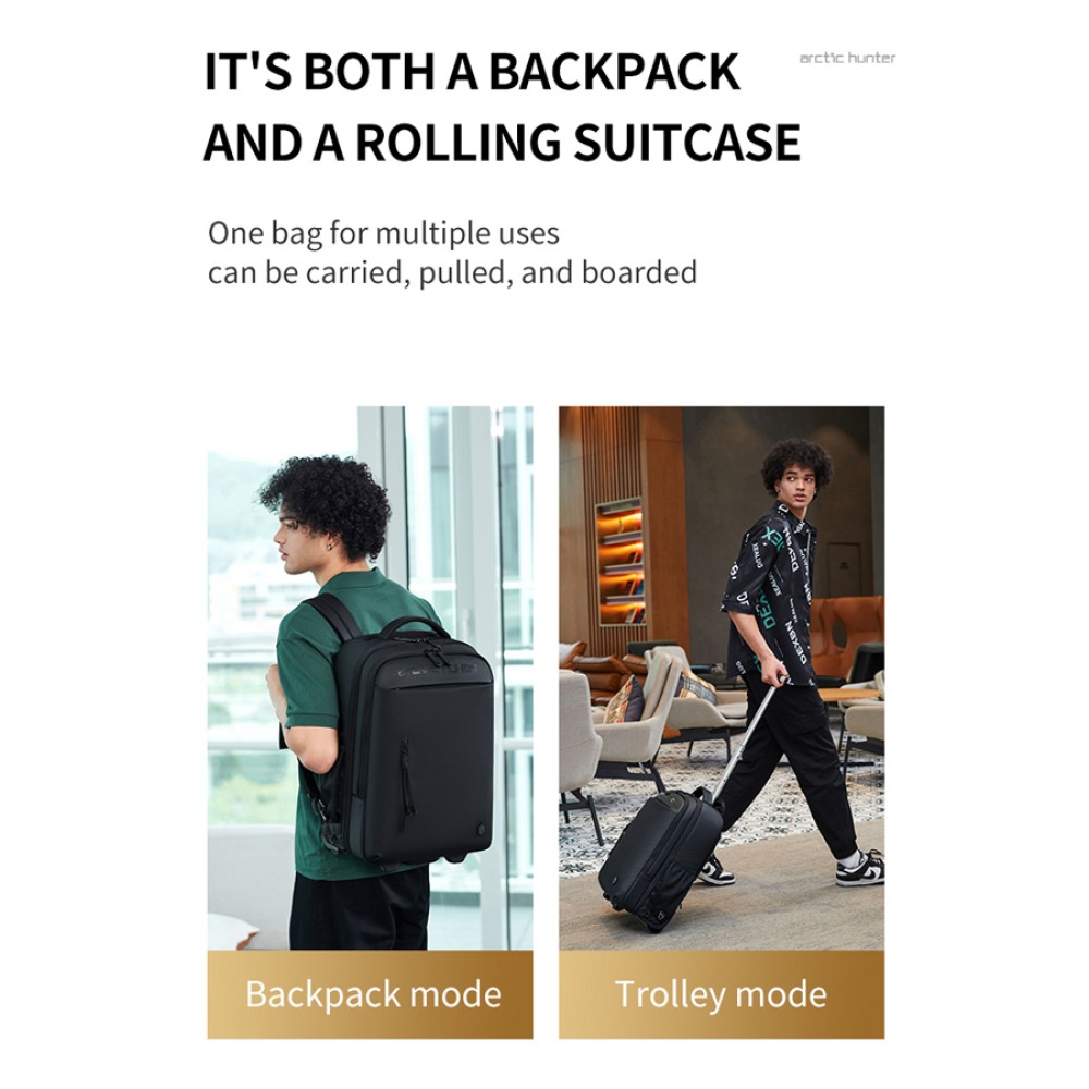 ARCTIC HUNTER τσάντα ταξιδίου LG00657-1 με θήκη laptop 15.6", τροχήλατη, 27L, μαύρη