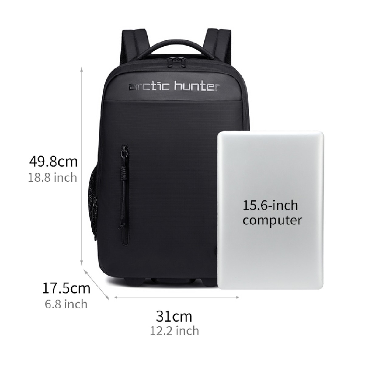 ARCTIC HUNTER τσάντα ταξιδίου LG00657-1 με θήκη laptop 15.6", τροχήλατη, 27L, μαύρη