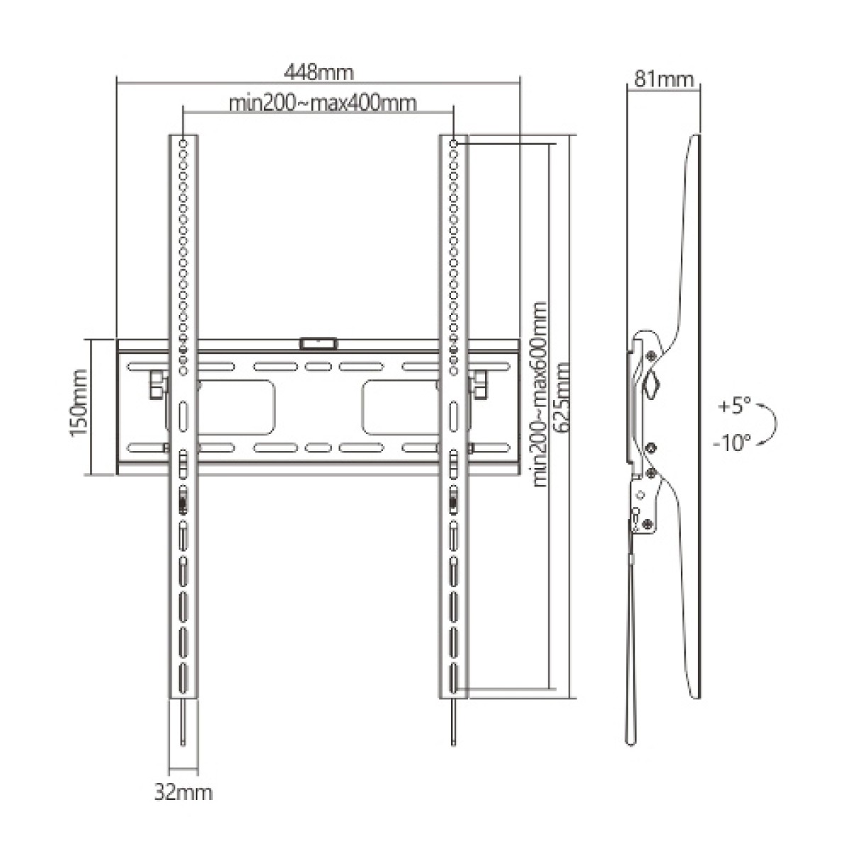 BRATECK επιτοίχια βάση LP42-64AT για τηλεόραση 37"-75", οριζόντια, 75kg