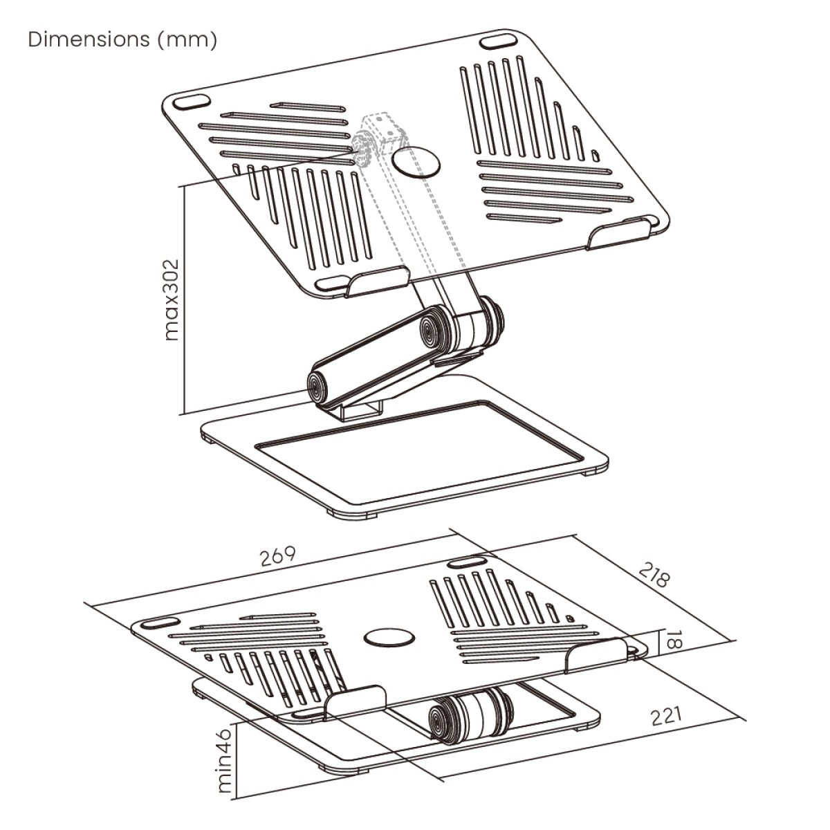 BRATECK μεταλλική βάση για laptop LPS09-02, 11~17", foldable, γκρι