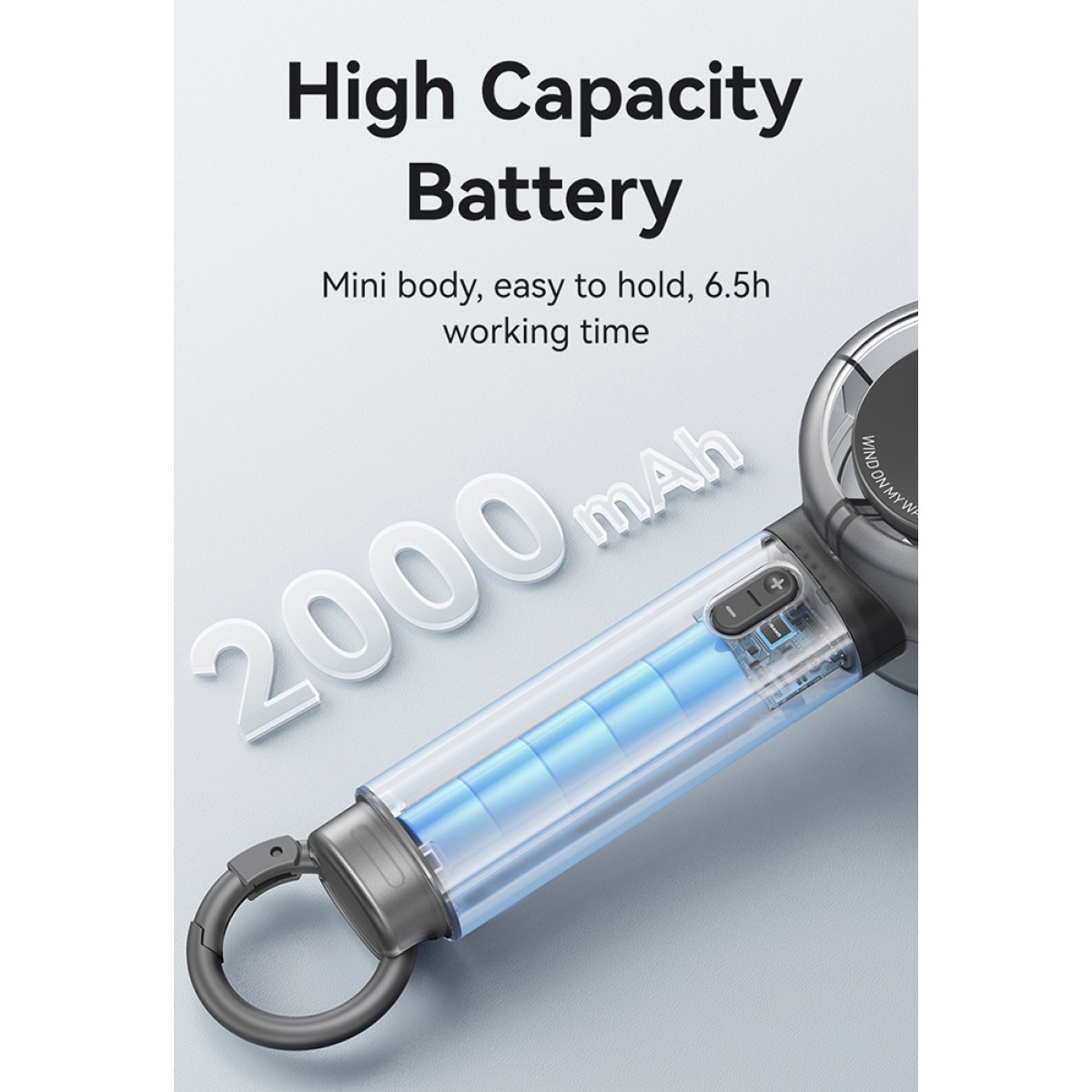 USAMS φορητός ανεμιστήρας LU01 με 5 ταχύτητες, 2000mAh, μαύρος