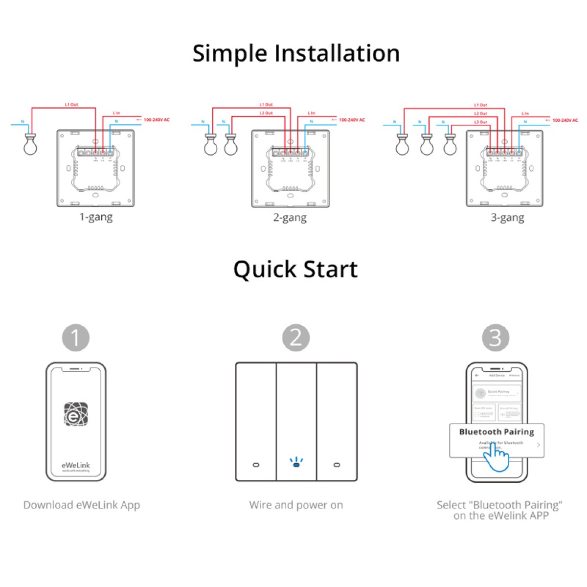 SONOFF smart διακόπτης M5-3C-86, τριπλός, WiFi, γκρι