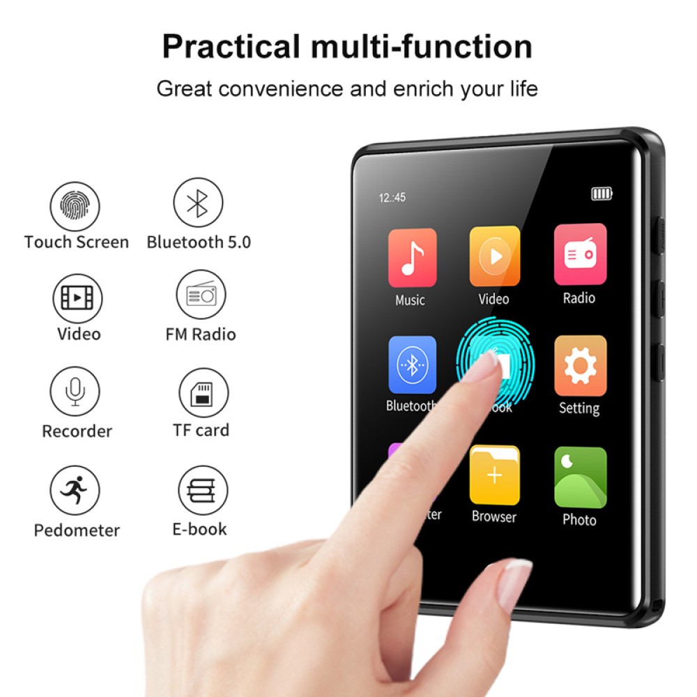 RUIZU MP3 player M6 με οθόνη αφής 2.8", 8GB, Bluetooth, ελληνικό μενού, μαύρο