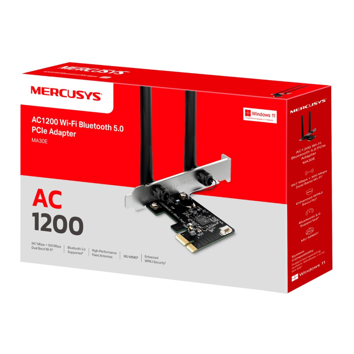 MERCUSYS κάρτα δικτύου WiFi & Bluetooth MA30E, AC1200, PCIe, Ver 1.0