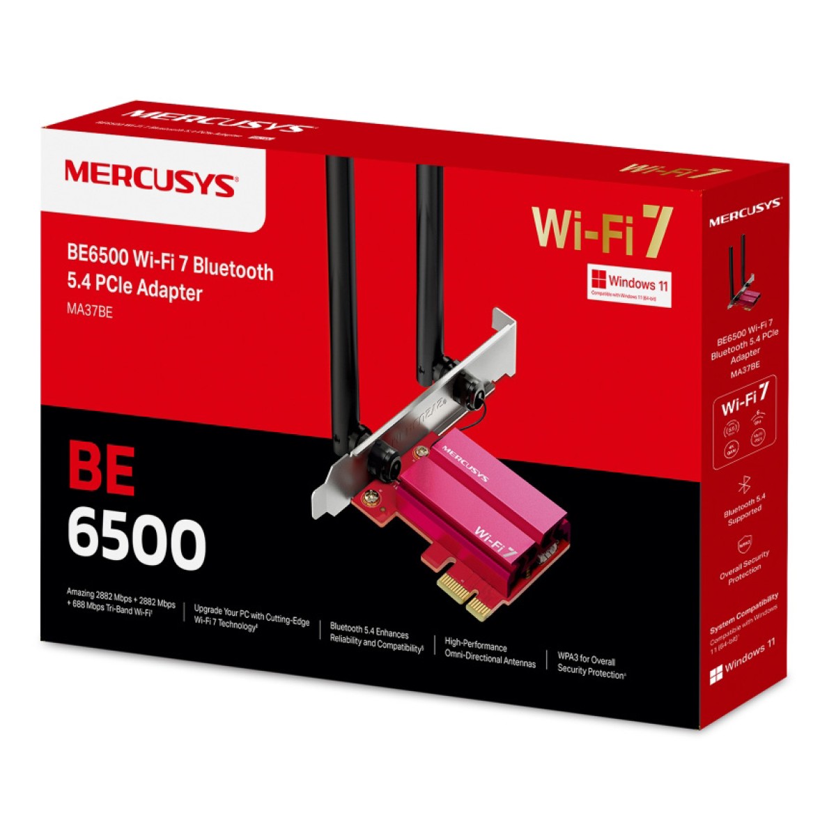 MERCUSYS κάρτα δικτύου WiFi 7 & Bluetooth MA37BE, 6500Mbps BE6500, PCIe, V1.0