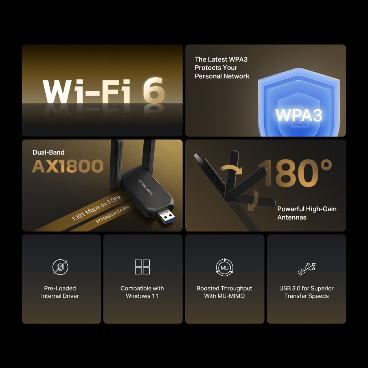 MERCUSYS ασύρματος USB αντάπτορας δικτύου MA72XH, AX1800, Dual Band, V.1.0