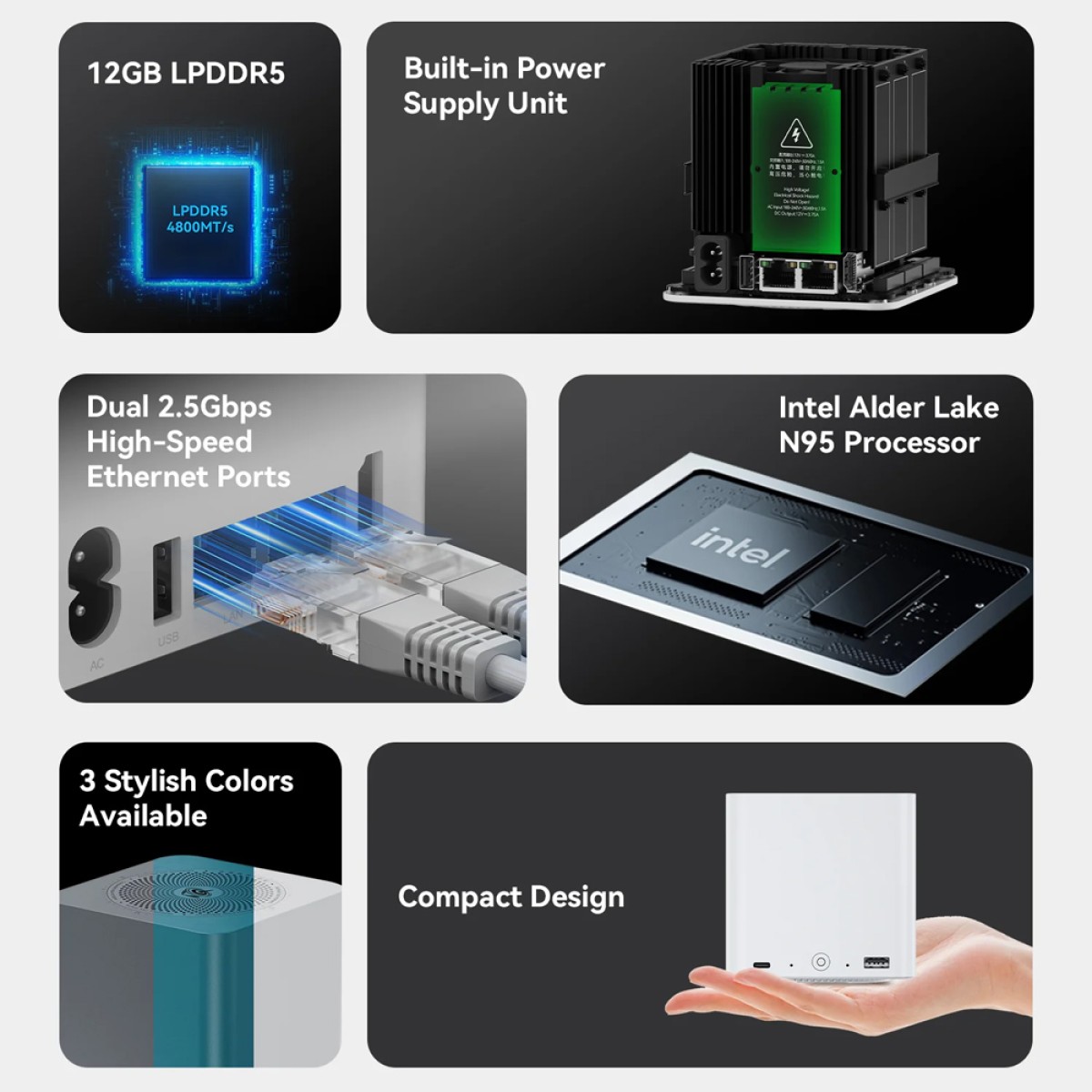 BEELINK mini PC/NAS ME Mini με 6x θέσεις M.2, Intel N95, 12GB, 1TB M.2, Windows 11 Home