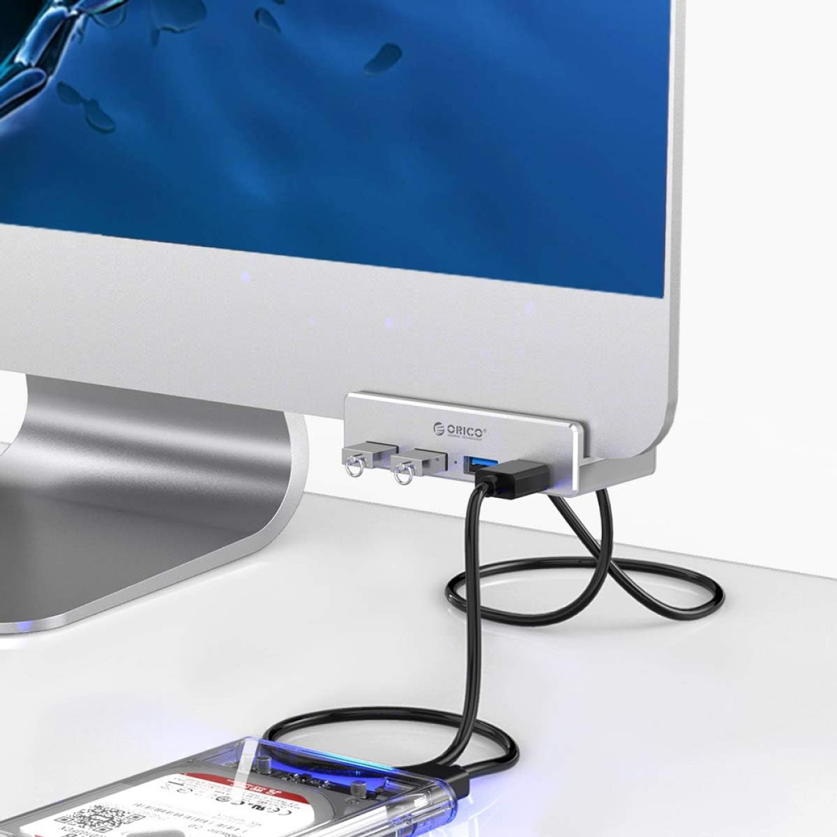 ORICO USB hub MH4PU-P με σφιγκτήρα, 4x θυρών, 5Gbps, USB σύνδεση, ασημί