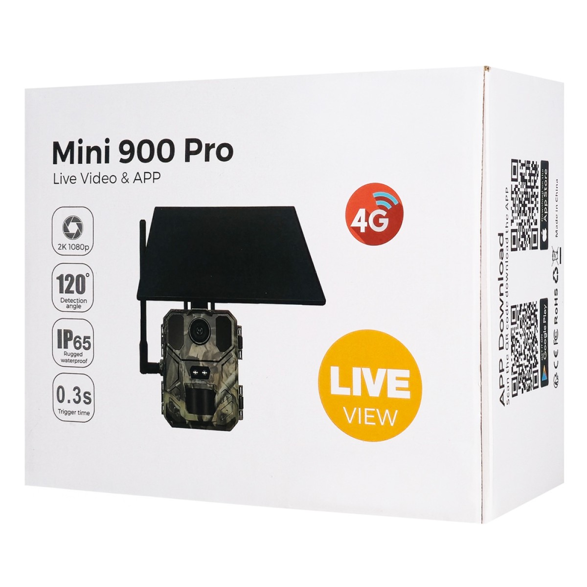 SUNTEK smart ηλιακή κάμερα κυνηγού Mini 900 Pro, PIR, 4G, 30MP/2K, SD, IP65