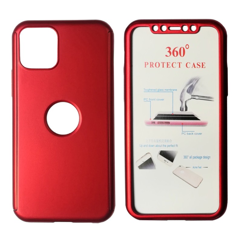 POWERTECH Θήκη Body 360° με Tempered Glass για iPhone 11 Pro, κόκκινη
