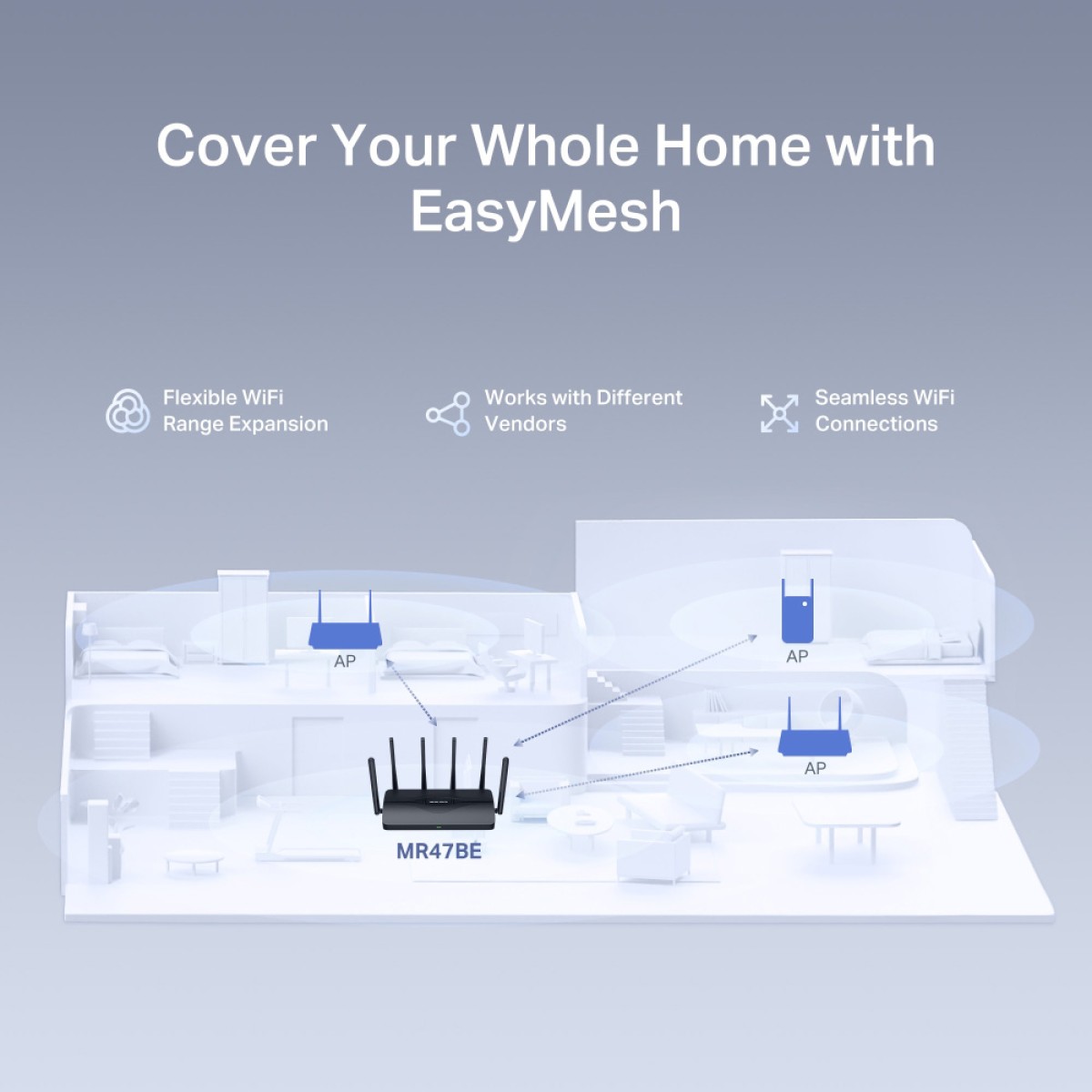 MERCUSYS router MR47BE, WiFi 7, 9.3Gbps BE9300, Tri-Band, V2.0