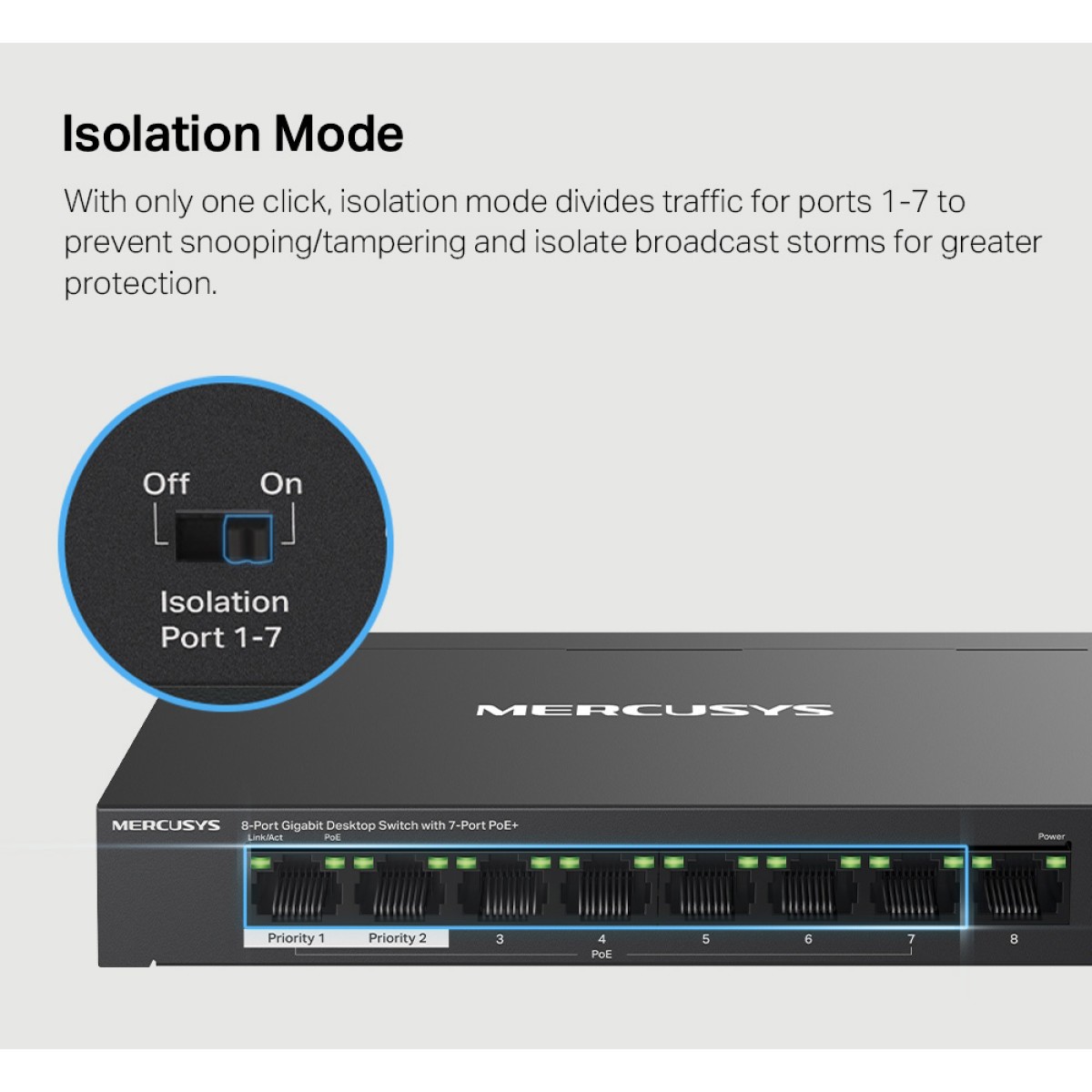 MERCUSYS Desktop Switch MS108GP, 8x 10/100/1000 Mbps, PoE+, Ver. 1.0