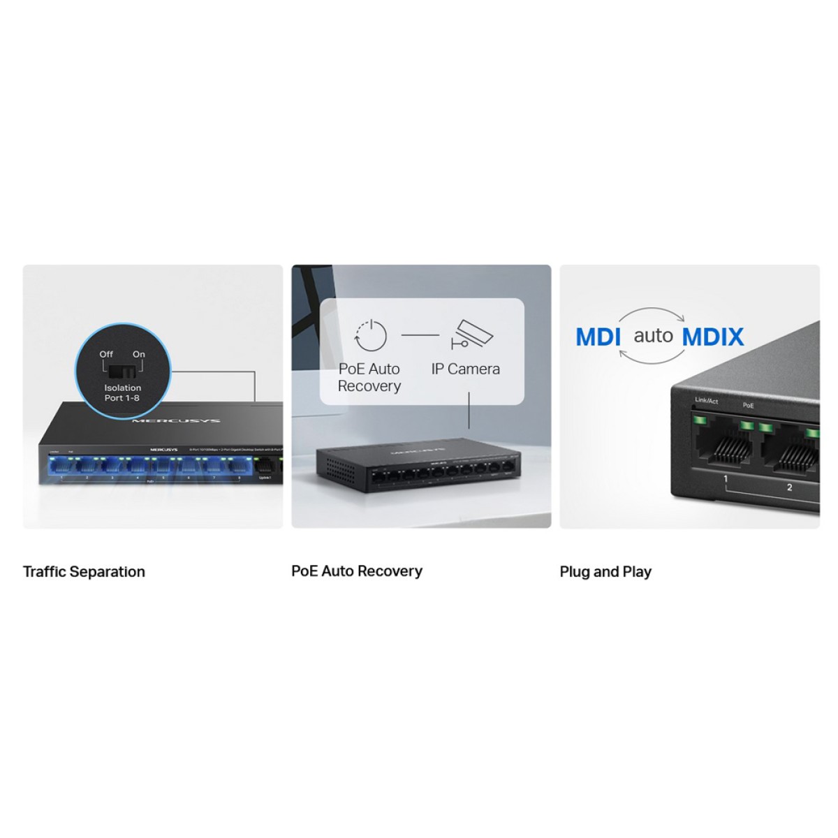MERCUSYS Desktop Switch MS110CMP, 8x 10/100Mbps PoE+, 2x Gigabit, Ver. 1.0