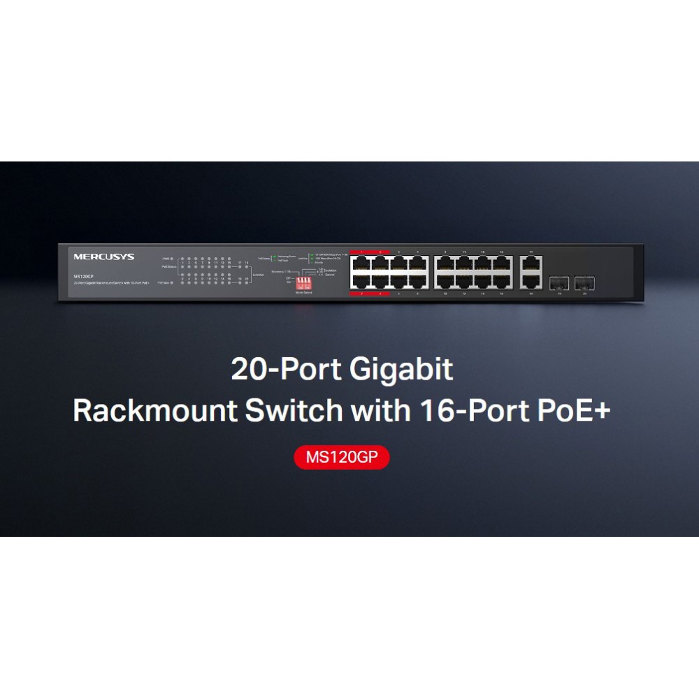 MERCUSYS rackmount switch MS120GP, 20x Gigabit θύρες, PoE+, V1.0