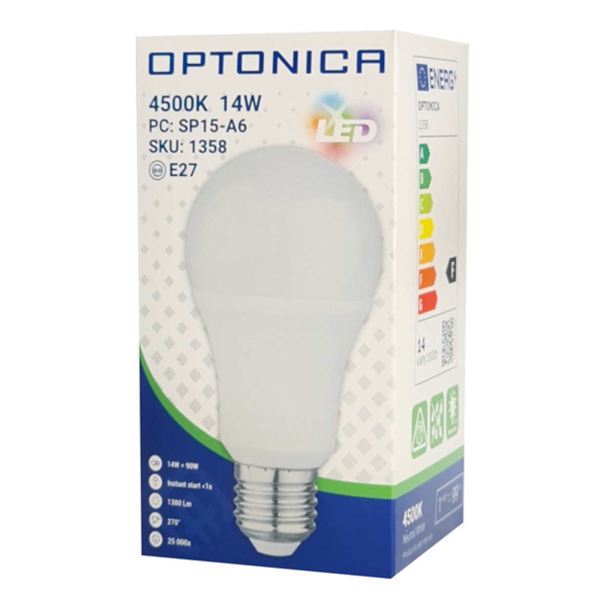 OPTONICA LED λάμπα A60 1358, 14W, 4500K, E27, 1380lm
