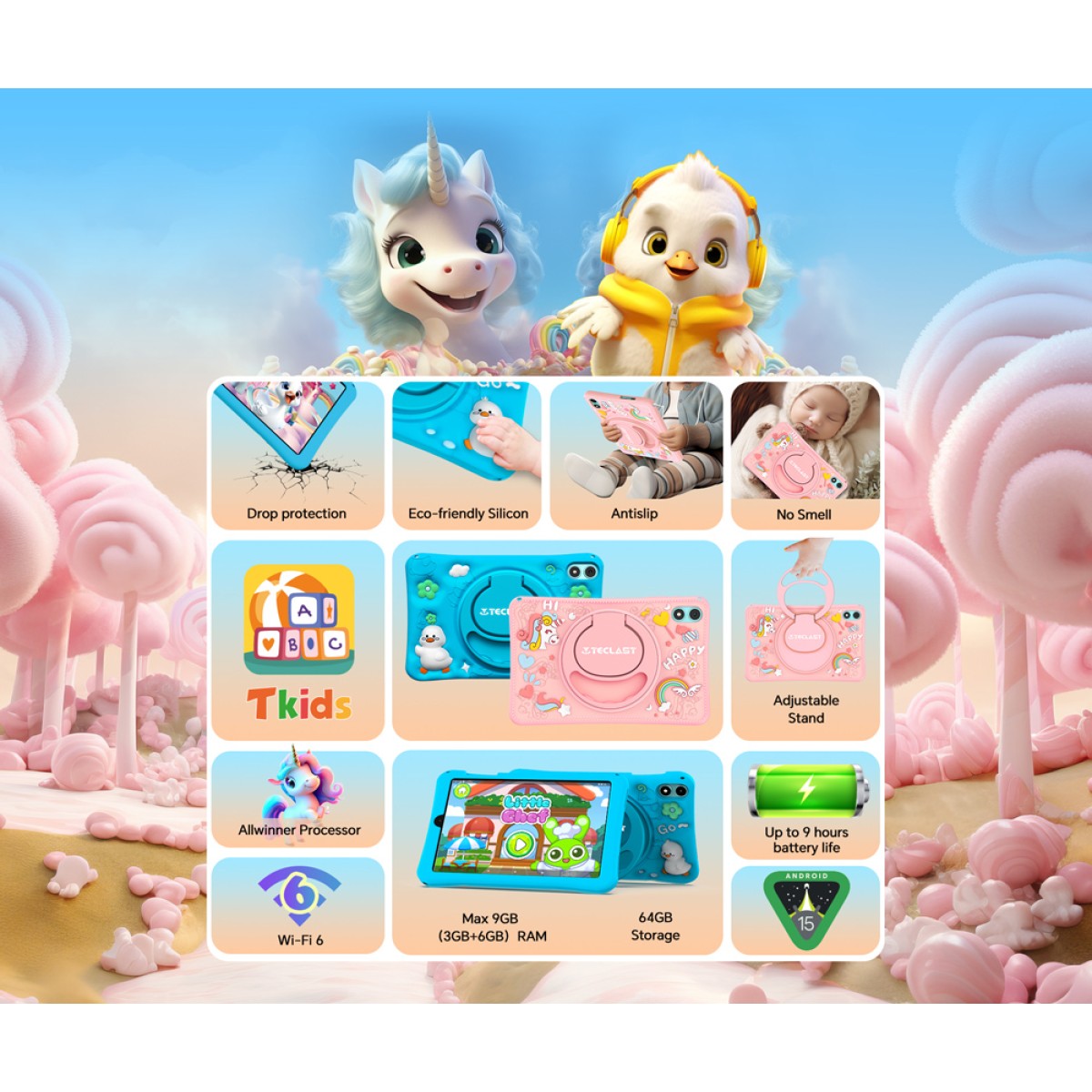 TECLAST tablet P85 Kids, 8", 3/64GB, Android 15, 5000mAh, ροζ