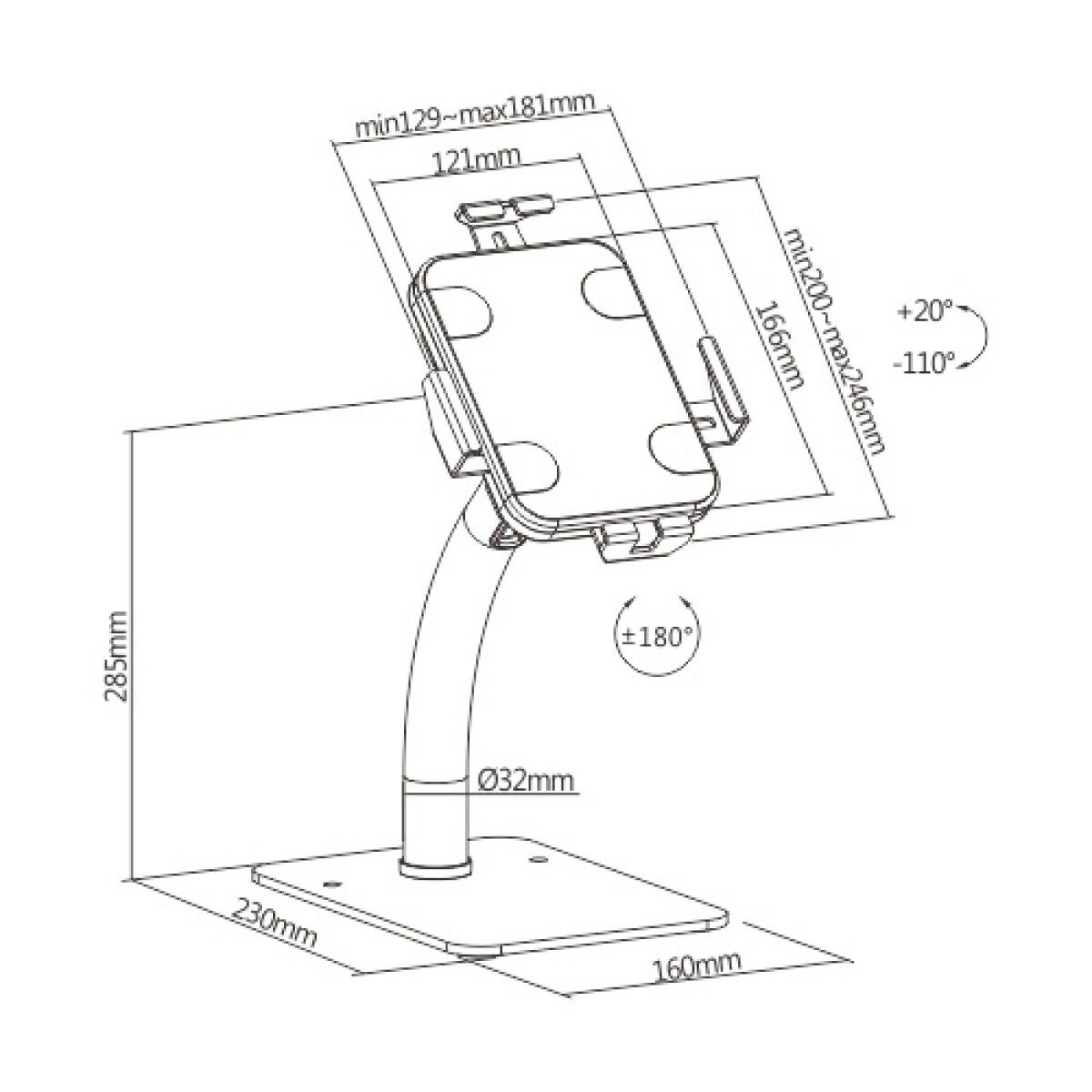 BRATECK επιτραπέζια βάση tablet PAD33-03, αντικλεπτική, 7.9-11", μαύρη