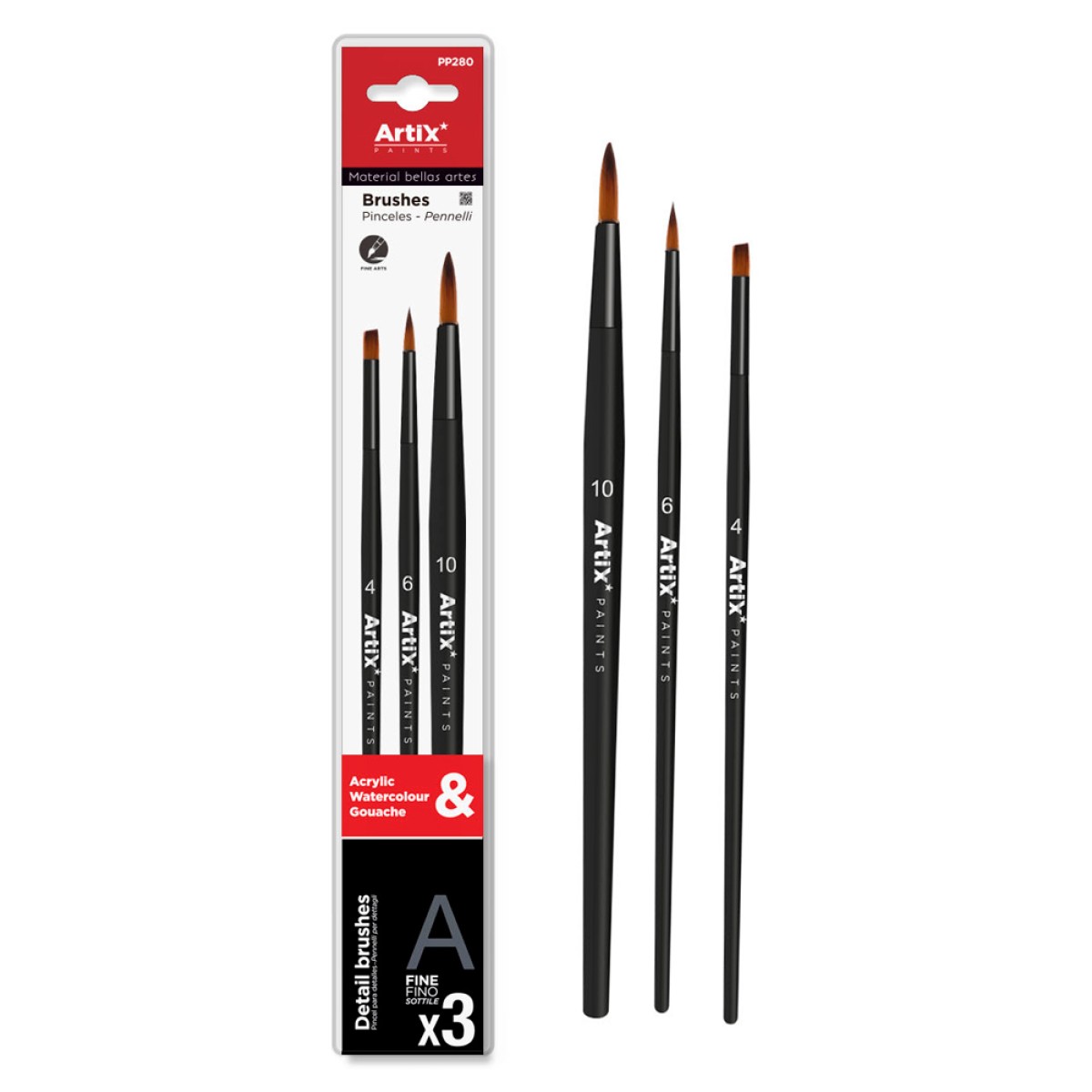 ARTIX PAINTS σετ πινέλων ζωγραφικής PP280, μαύρο, 3τμχ