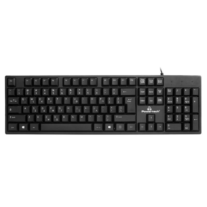 POWERTECH πληκτρολόγιο PT-1074, ενσύρματο, EN/GR, μαύρο