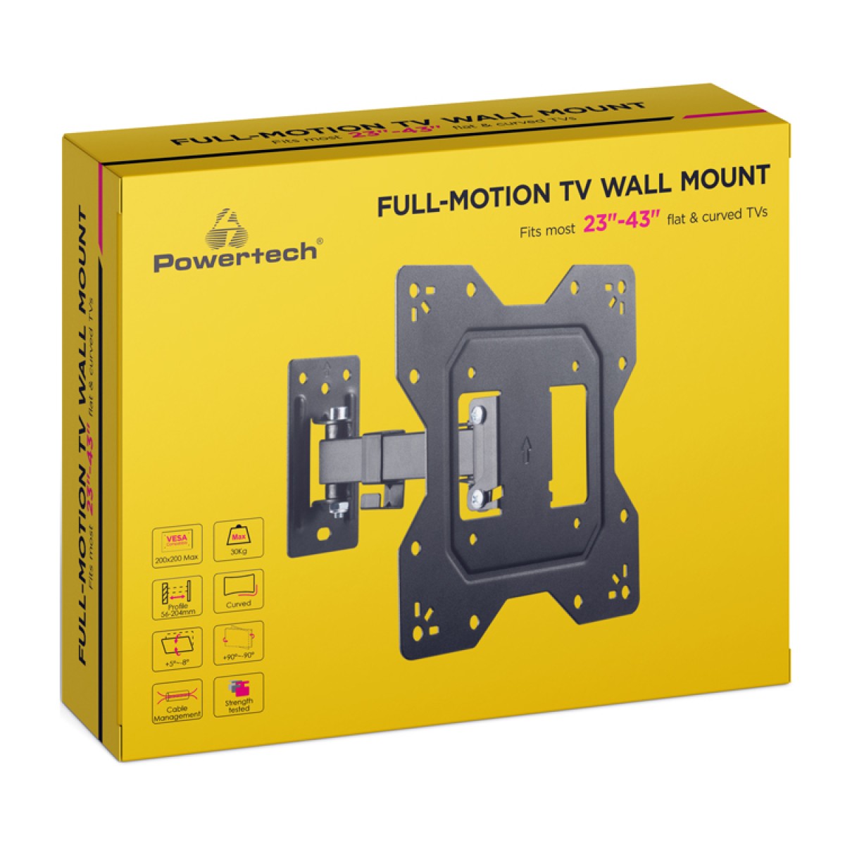 POWERTECH επιτοίχια βάση PT-1128 για τηλεόραση 23-43", full motion, 30kg