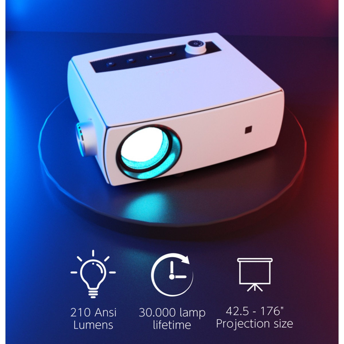 POWERTECH LED βιντεοπροβολέας PT-1158, Full HD, λευκός