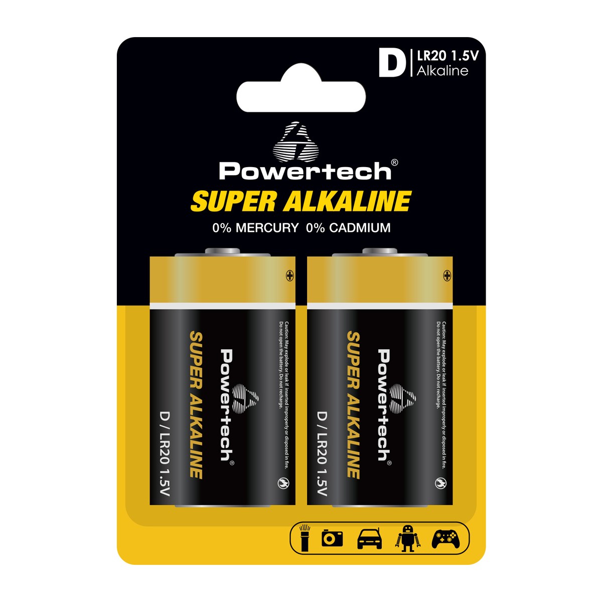 POWERTECH αλκαλικές μπαταρίες Super Alkaline PT-1217, LR20, 1.5V, 2τμχ