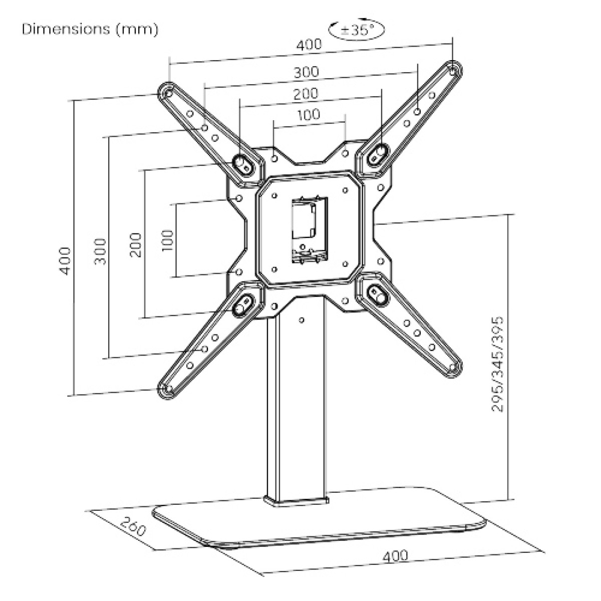 POWERTECH επιτραπέζια βάση τηλεόρασης PT-1281, 23-55", έως 40kg