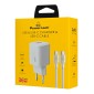 POWERTECH φορτιστής τοίχου PT-1351 με καλώδιο, USB/USB-C, 36W, GaN, λευκός
