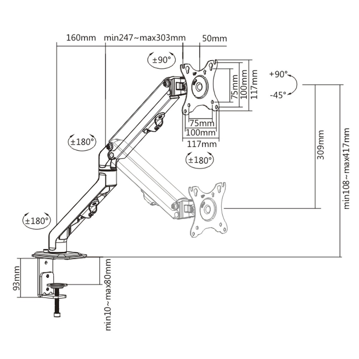 POWERTECH βάση γραφείου οθόνης PT-1365, 17-27", έως 7kg