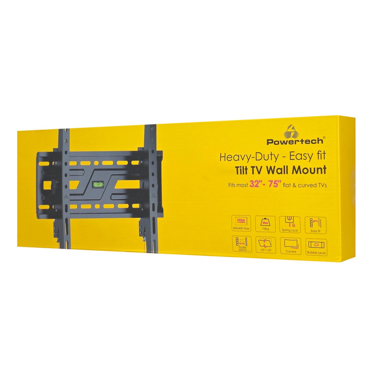 POWERTECH επιτοίχια βάση τηλεόρασης PT-1372, 32-75", έως 75kg, ρυθμιζόμενη κλίση