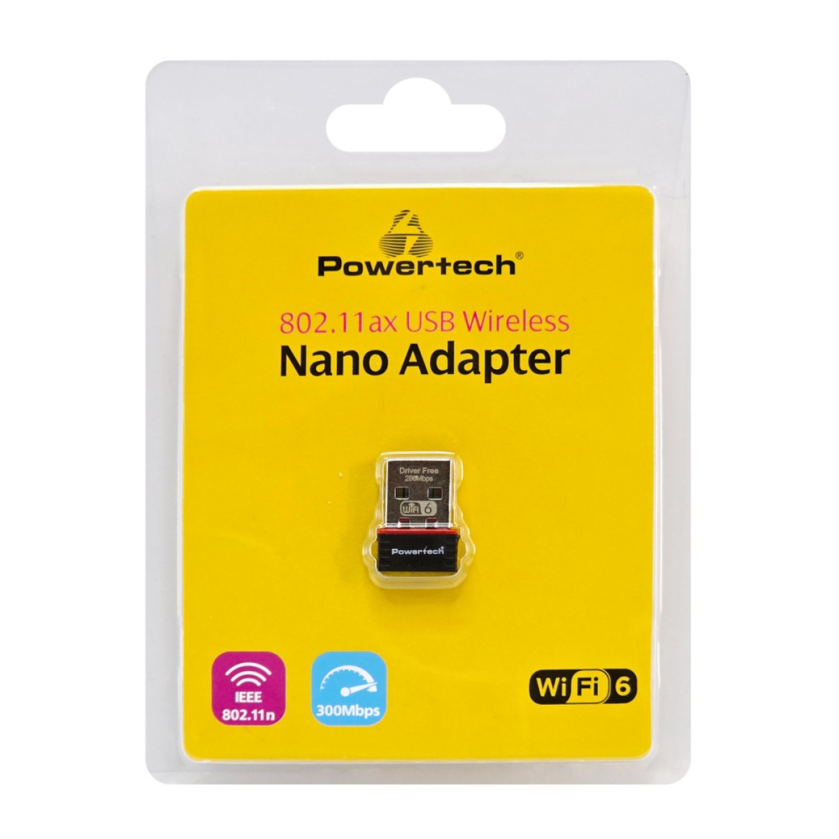 POWERTECH ασύρματος USB αντάπτορας δικτύου PT-1383, 300Mbps WiFi 6