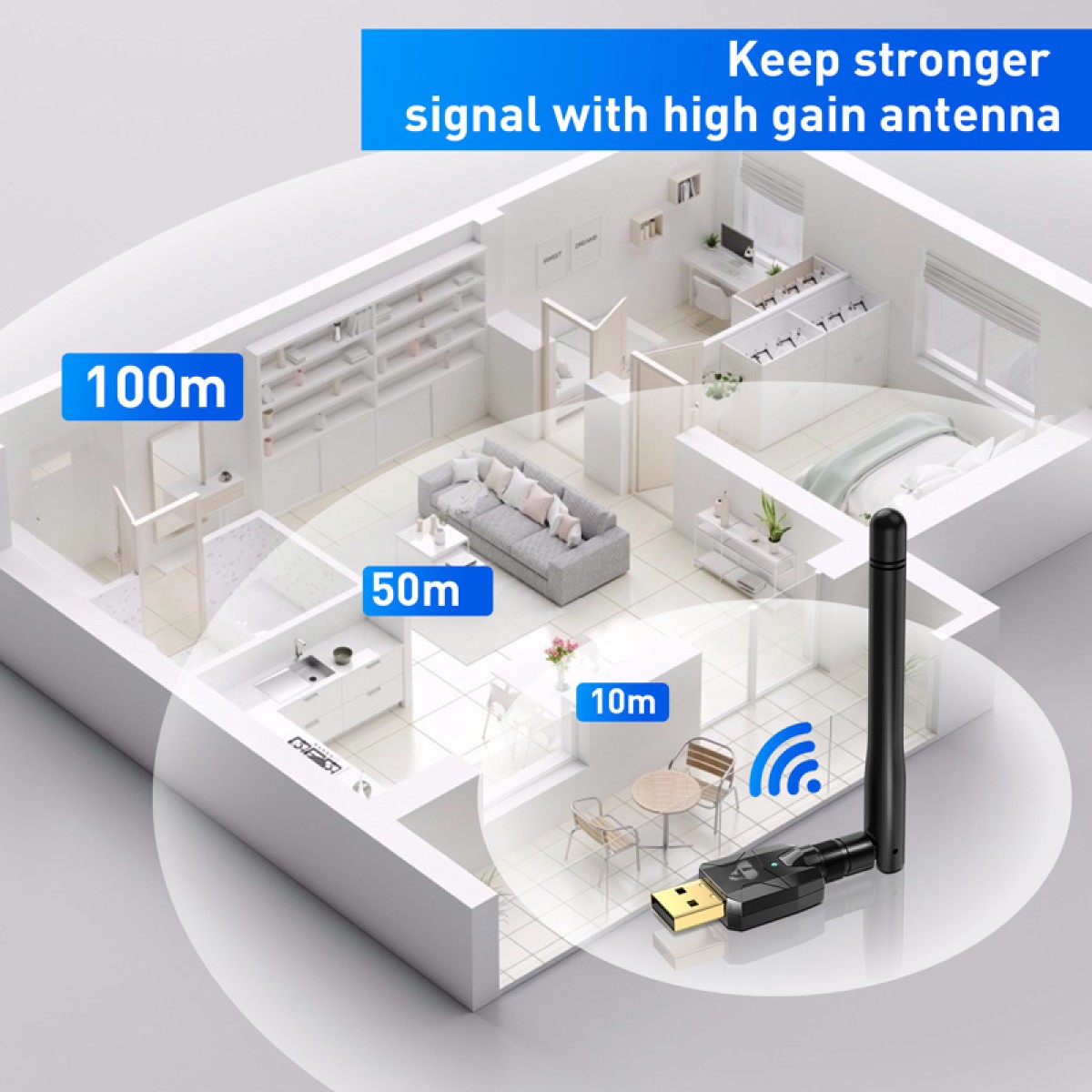 POWERTECH USB Bluetooth 5.4 αντάπτορας PT-1385 με εμβέλεια έως 100m