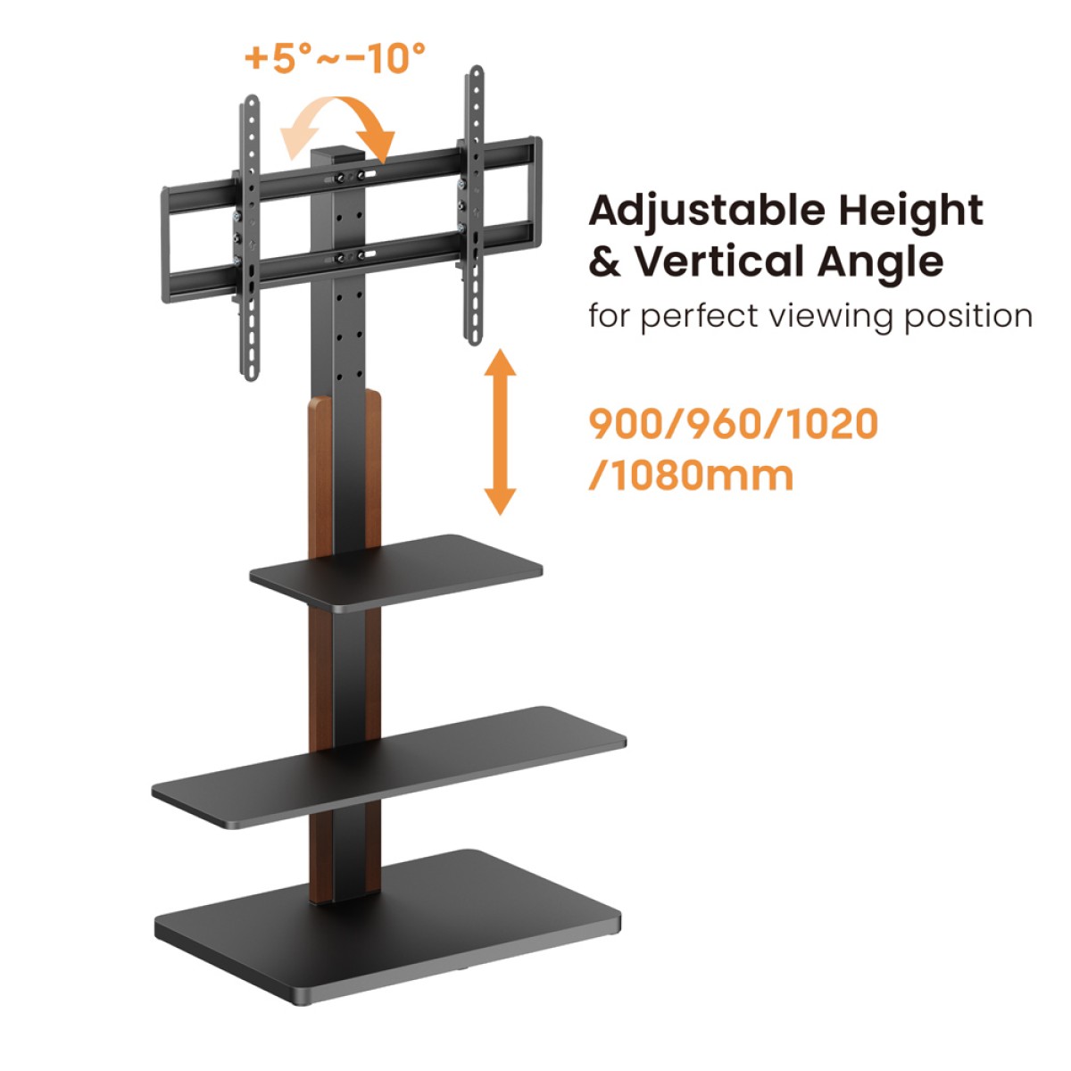 POWERTECH βάση τηλεόρασης δαπέδου PT-1422, 32-75", έως 40kg, με ράφια
