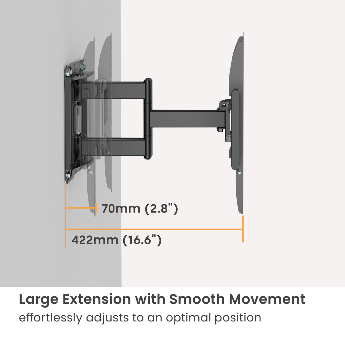 POWERTECH επιτοίχια βάση τηλεόρασης PT-1423, 37-90", 75kg, heavy duty, full motion
