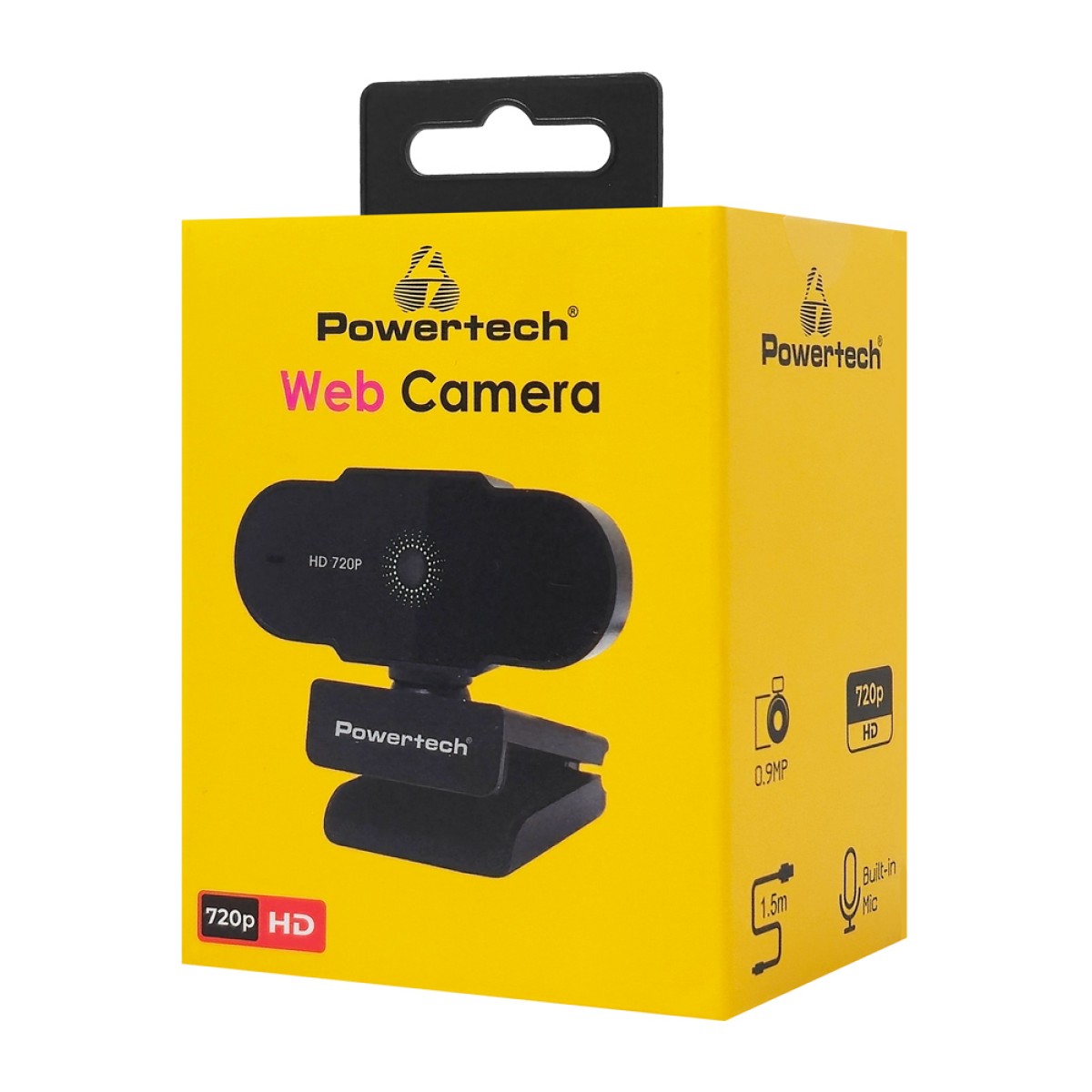 POWERTECH web camera PT-1426, 0.9MP, 720p HD, fixed εστίαση, 1.5m, μαύρη