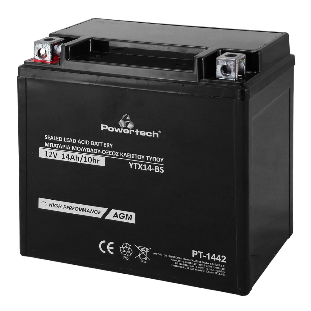 POWERTECH μπαταρία μολύβδου μοτοσυκλέτας PT-1442, 12V 14Ah, AGM, YTX14-BS